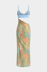 Abstract Contrast Pattern Cut Out Slip Sleeveless Maxi Dress